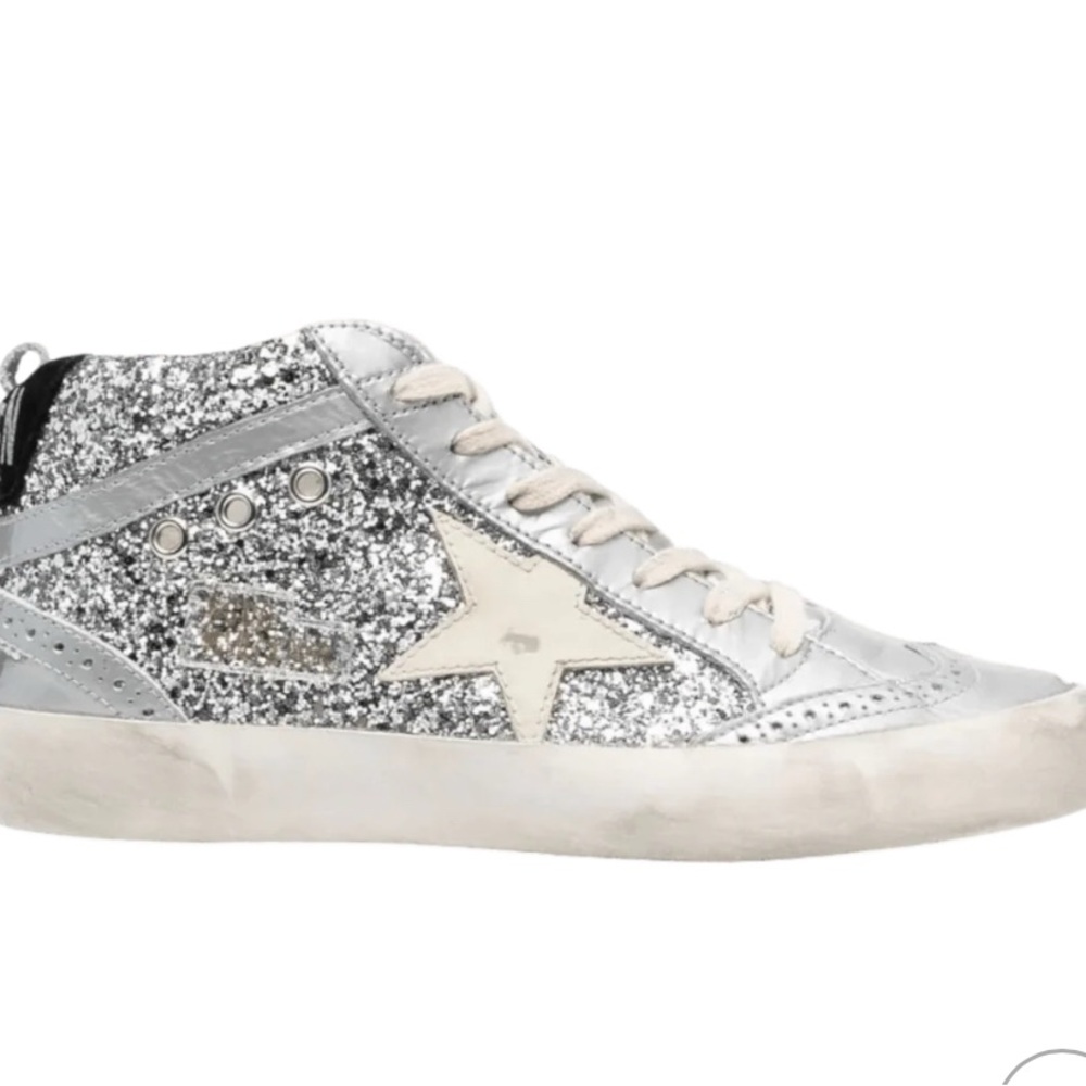 Golden Goose Silver Glitter Mid Star Sneakers